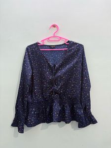 Navy Star Print Peplum Blouse