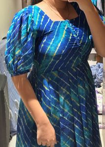 Blue Leheriya Ethnic Dress | Stylish Rayon Dres