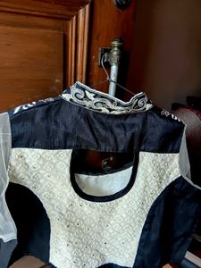 UNSTICHED.  Elegant Black &amp; cream Embroidered Blou