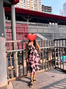Chic Pink & Black Geometric Print Midi Dress