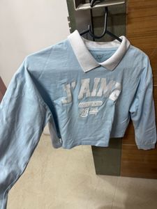 Cute Light Blue "J'AIM" Cropped Top