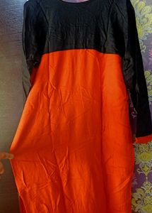 Orange long Kurta with Black Sleeves