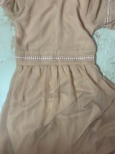 Elegant Peach Lace Trim Dress