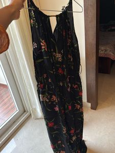 Black Floral Jumpsuit With Lace Detailing