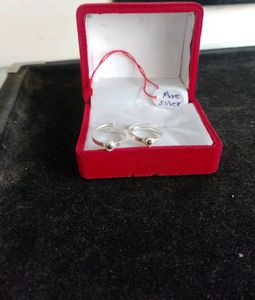 Single Stone Toerings Pure Silver Pair (Adjustable)