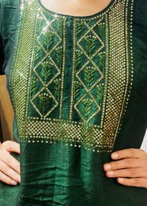 Elegant Emerald Green Kurta with white palazzo