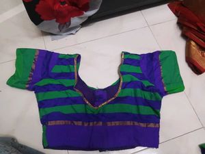 Vibrant Green &amp; Blue Checkered Saree
