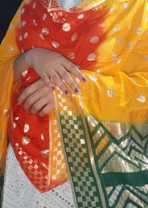 Vibrant Bandhani Silk Dupatta with Silver Motifs