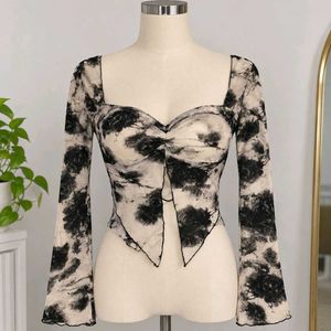 Chic Floral Print Mesh Top