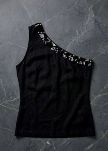 Chic Black One-Shoulder Sequin Top