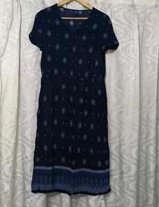 Chic Navy Blue Patterned Midi Dress