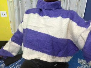 Striped Cropped Turtleneck Sweater