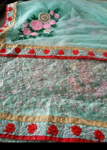 Stunning Embroidered Blue Saree