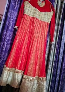 Red &amp; Gold Anarkali Suit with Dupatta