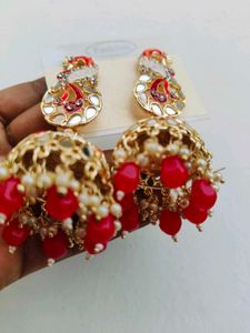 Peacock Meenakari Red/Black Jhumka Earrings