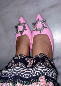 Pink Pointed Toe Heels with Embellishments