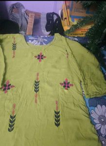 Free Delivery ☔ Lime Green Embroidered Kurta