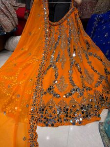 Stunning Orange Sequined Lehenga Set