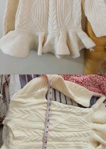 Cream Cable Knit Peplum Sweater