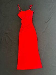 NEW Red Corset Mesh Midi Dress