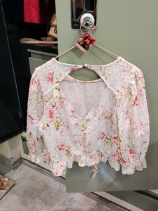 Chic Floral Eyelet Tie-Front Blouse