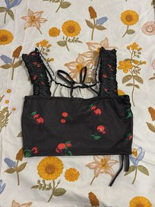 Cute Cherry Print Crop Top