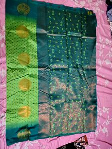 Emerald Green Semi Silk Saree