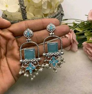 Designer Oxidised Yellow Earrings Pearl Jhumka