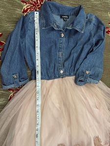 Girls Denim &amp; Tulle Dress