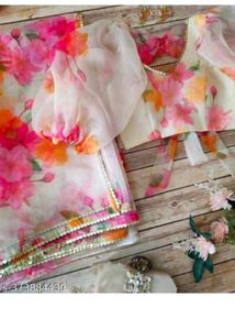 Floral Print Organza Saree