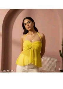 Chic Yellow Halter Neck Peplum Top