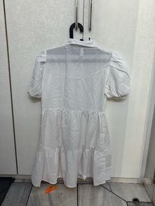 White Tiered Puff Sleeve Mini Dress