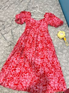 Chic Floral Print Puff Sleeve Dress