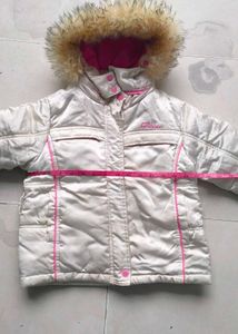 Girls' White Puffer Jacket with Pink Trim