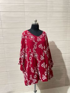 5XLRed Floral Embroidered V-Neck Kurta