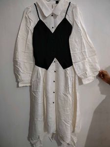 SHEIN Colorblock Bishop Sleeve Asymmetrical Dress