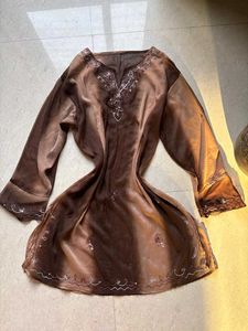 Embroidered Brown Sheer kurta