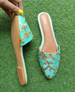 Embroidered Teal Juttis for Women