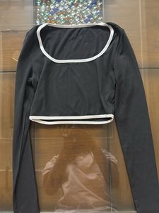Black & White Trim Long Sleeve Top