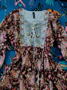 Floral Print Dress with Pom-Pom Detail