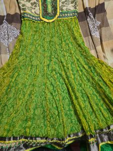 Elegant Green & yellow toned shining anarkali ku