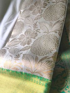 white and green Brocade rich silk saree