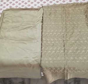 unstitched 2piece Chikankari satin silk set