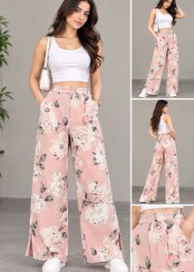 Pink Floral Wide Leg Palazzo Pants