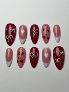 Cute Red &amp; Pink French Tip Press-On Nails