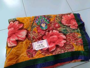Printed Saree With Work &amp; Unstitched Blouse