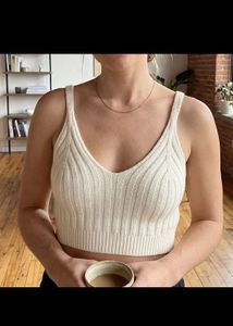 Cream Ribbed Knit Crop Top