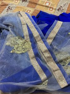 Royal Blue Saree with Gold Border