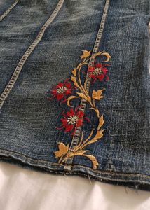 y2k Embroidered Denim Maxi Skirt