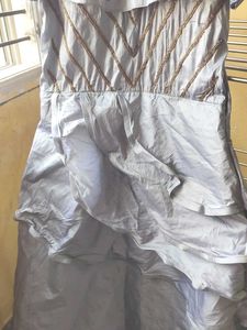 Elegant Grey Ruffled Ethnic Gown